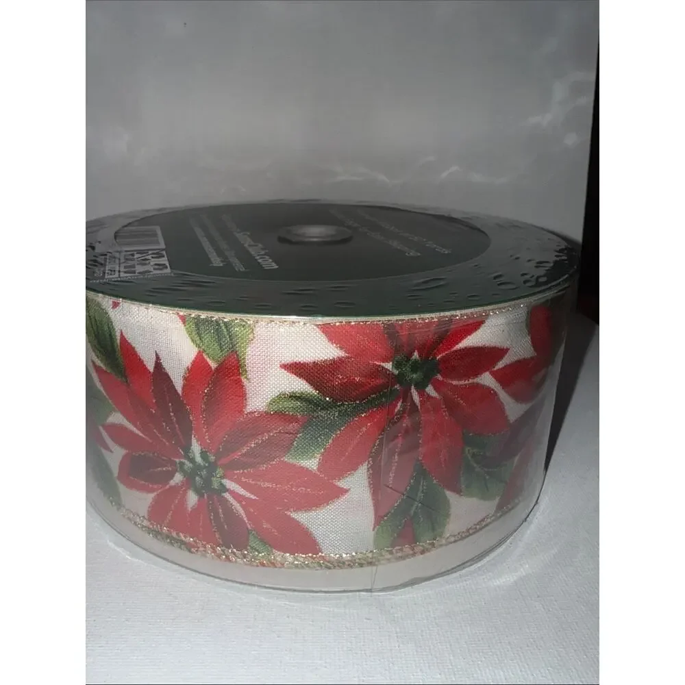 Poinsettia Holiday Garland Ribbon - Red and Green